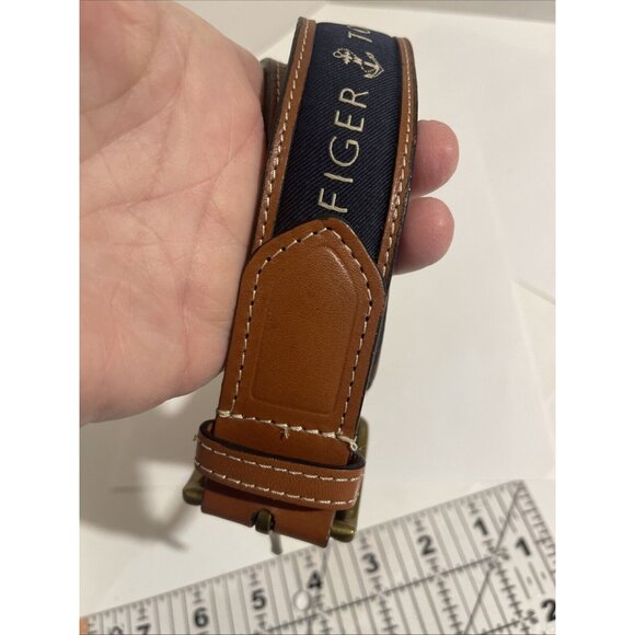 Tommy Hilfiger cowhide buffalo leather brass buckle canvas nautical belt 32/80 - Picture 4 of 16